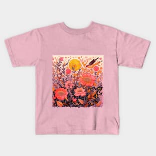 Bird Flying Through a Field of Flowers Kids T-Shirt